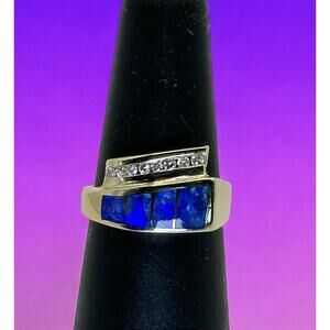 Vintage 14k Yellow Gold Australian Opal Diamond Ring Size 6 Signed T.D.